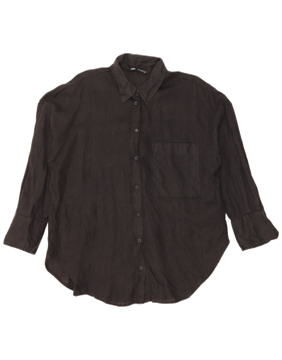 Zara Womens Oversized Shirt UK 14 Medium Black Linen