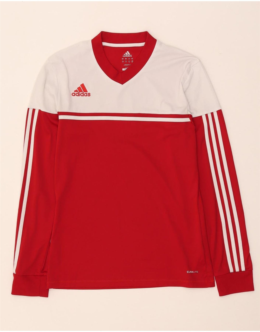 Adidas Womens Climalite Top Long Sleeve UK 10 Small Red Colourblock