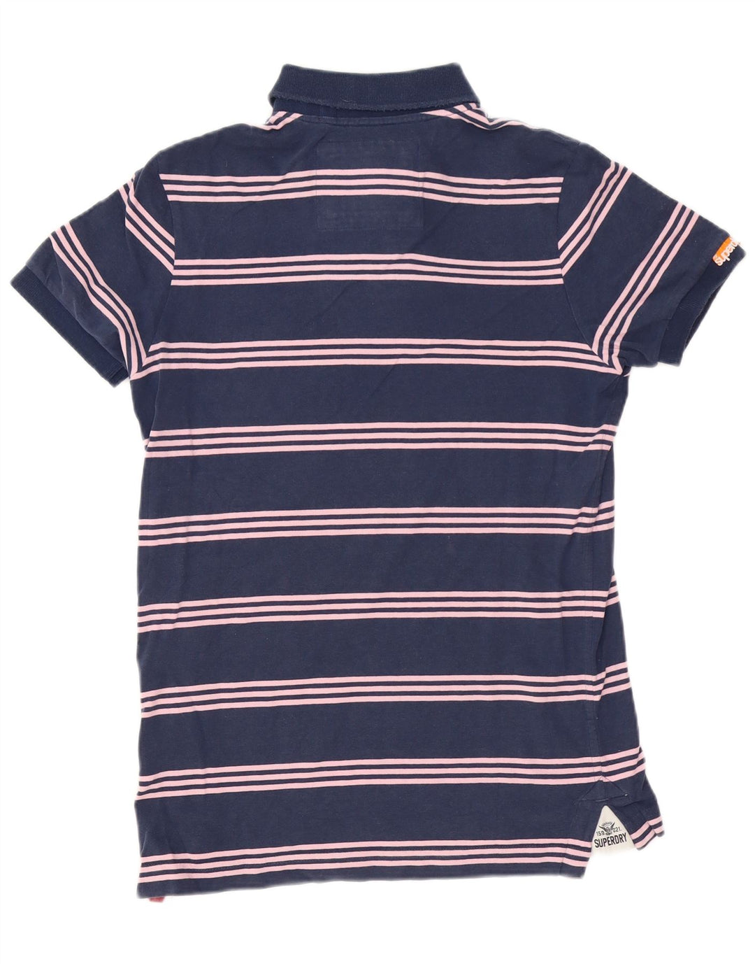 Superdry Mens Graphic Polo Shirt Medium Navy Blue Striped Cotton