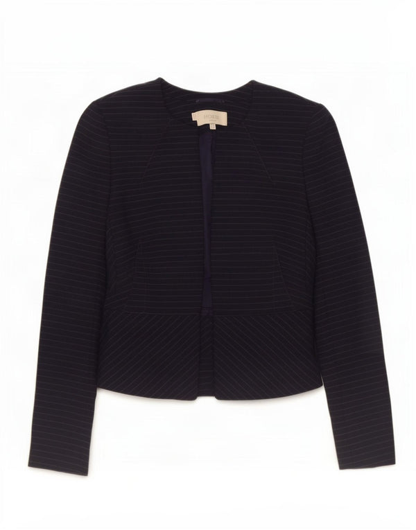 Hobbs Chaqueta tipo blazer abierta para mujer UK 8 Small Azul marino Poliéster a rayas