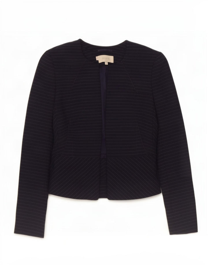 Hobbs Chaqueta tipo blazer abierta para mujer UK 8 Small Azul marino Poliéster a rayas