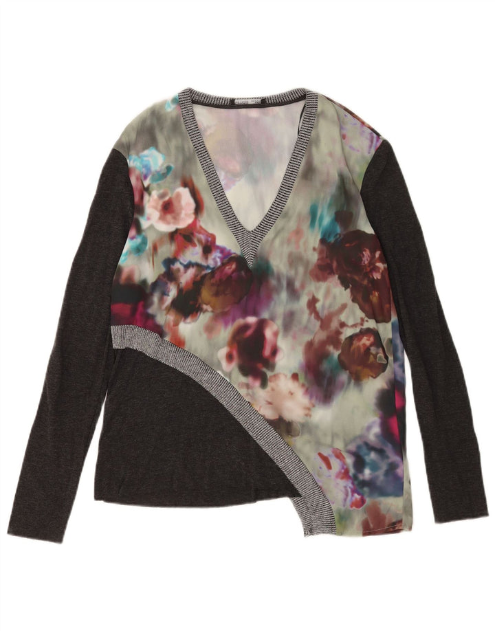 Zara Womens Asymmetric Top Long Sleeve UK 10 Small Multicoloured Floral