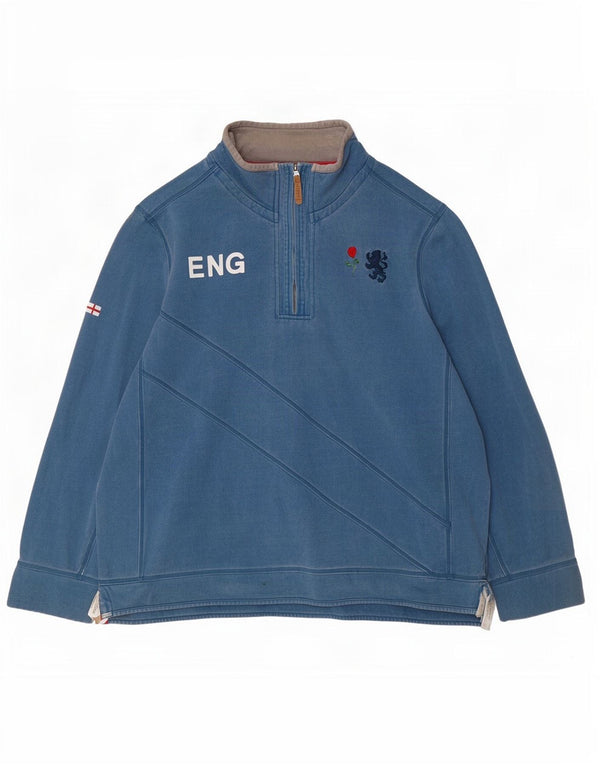 Fat Face Hommes Angleterre Graphique Col Zip Sweat Jumper 2XL Bleu Coton