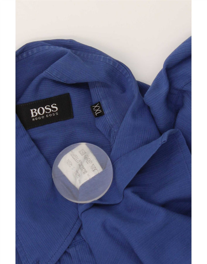 Hugo Boss Mens Short Sleeve Shirt 2XL Blue Striped Modal