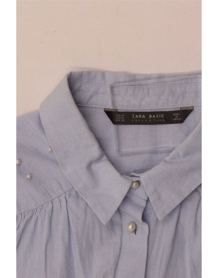 Camisa Zara Mulher UK 14 Azul Médio