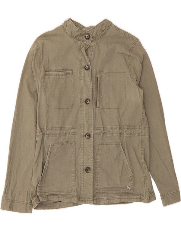 EDDIE BAUER Womens Utility Jacket UK 14 Medium Green Striped Cotton