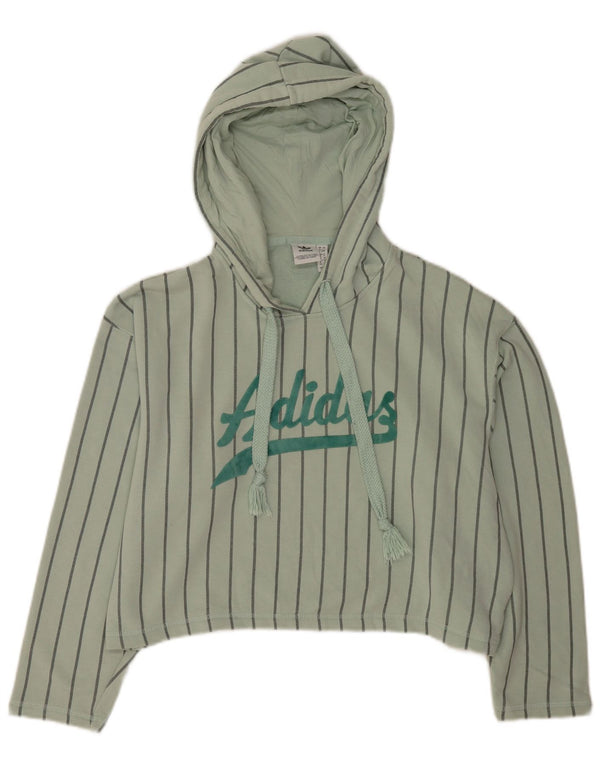 Adidas Damen Übergroßer Graphic Crop Hoodie Pullover UK 8 Small Grün gestreift