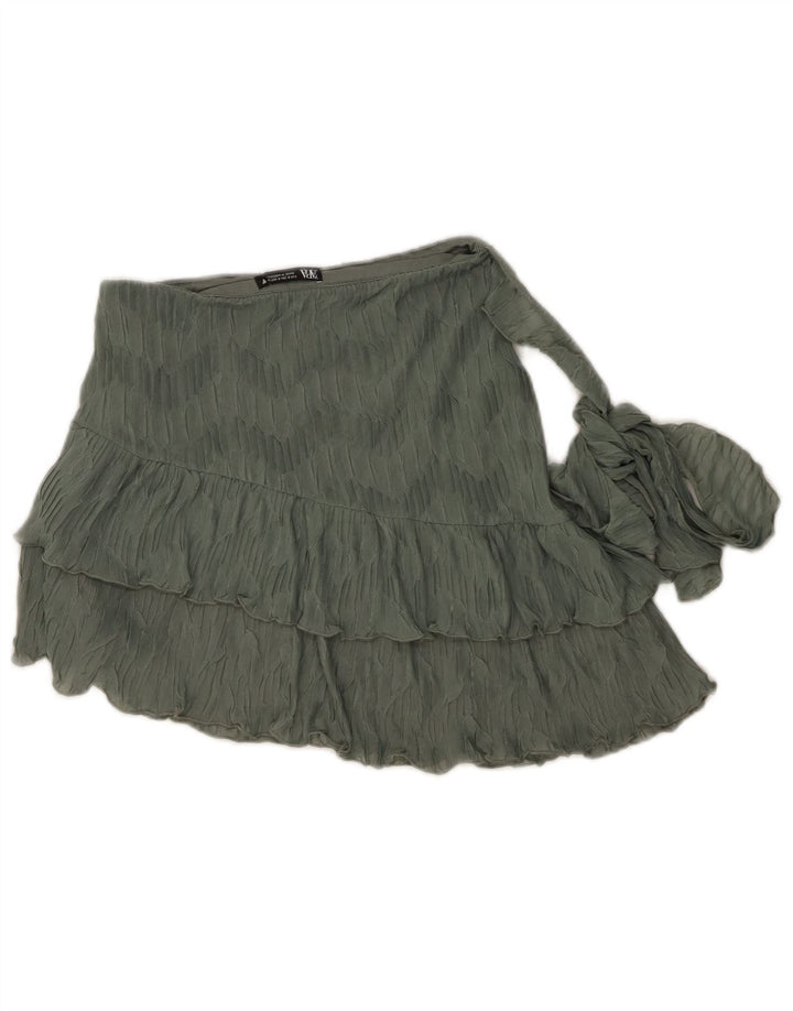 Zara Womens Mini Tiered Skirt Small W26  Green Polyester