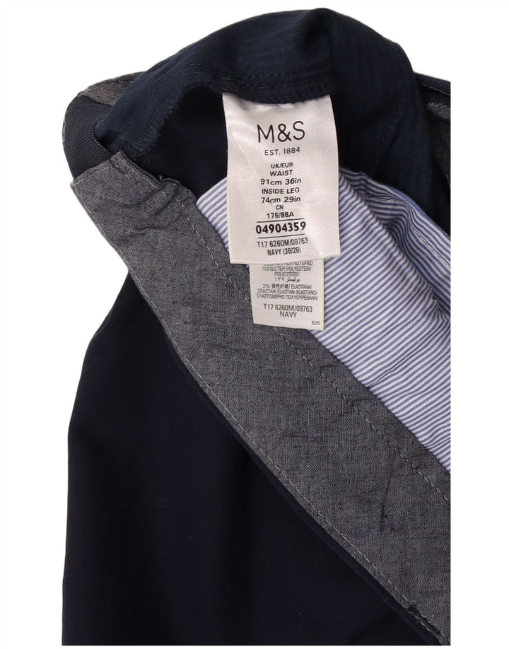 Marks & Spencer Mens Straight Suit Trousers W36 L27 Navy Blue Polyester