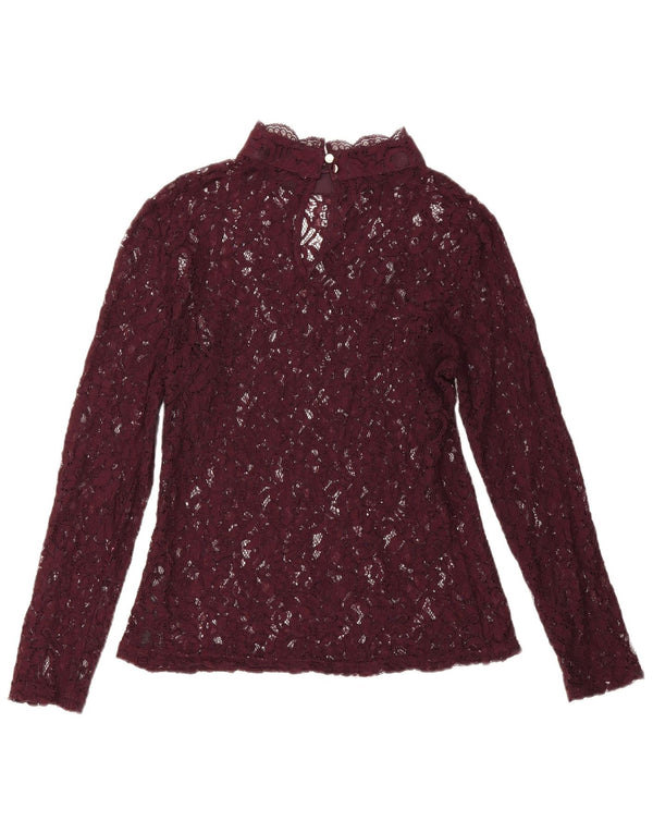 Oasis Dame Langærmet Blonde Blouse Top UK 12 Medium Burgundy Floral