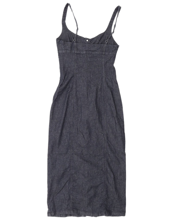 Zara Dame Ærmeløs Denim Bodycon Kjole UK 10 Small Navy Blue Cotton