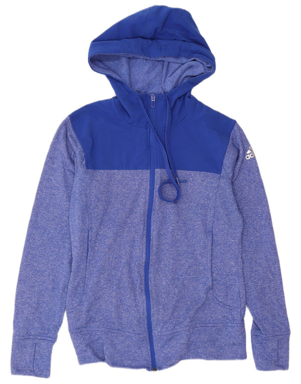Adidas Womens Zip Hoodie Sweater UK 8/10 Small Blue Flecked Sports