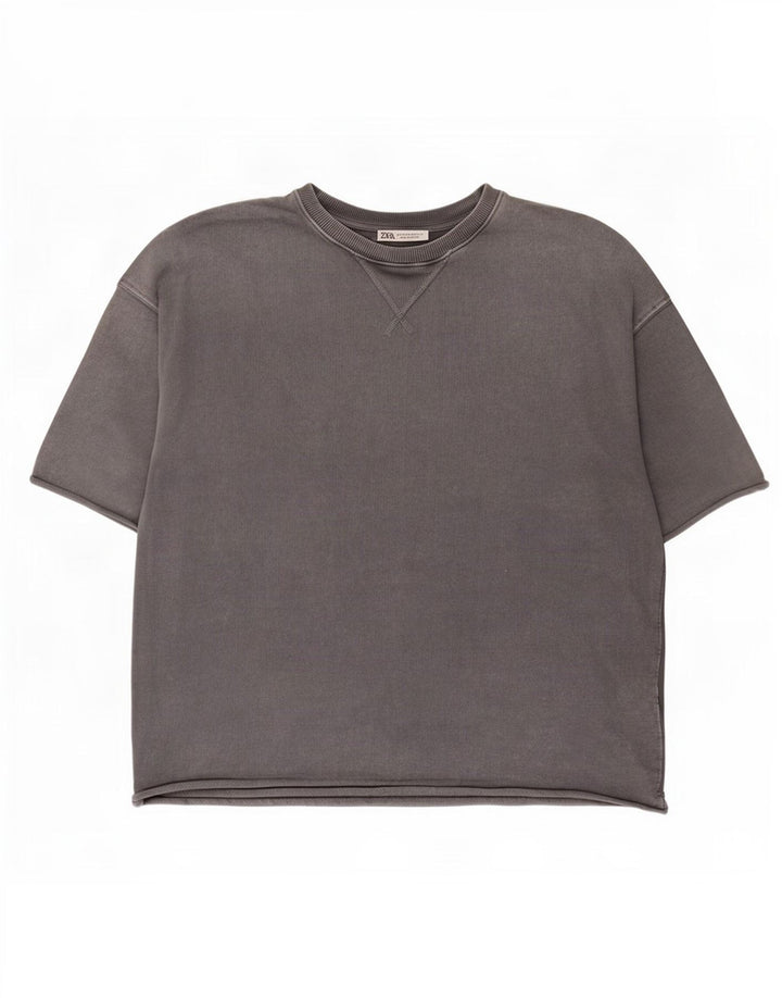 T-shirt Zara da uomo Top in cotone grigio medio
