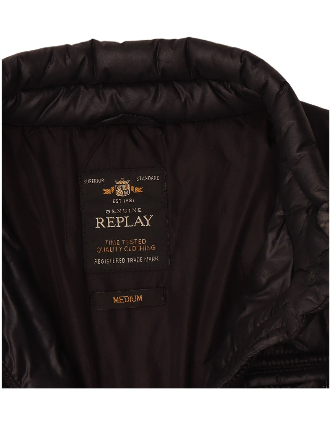 Replay Dame Quiltet Jakke UK 14 Medium Sort Polyamid