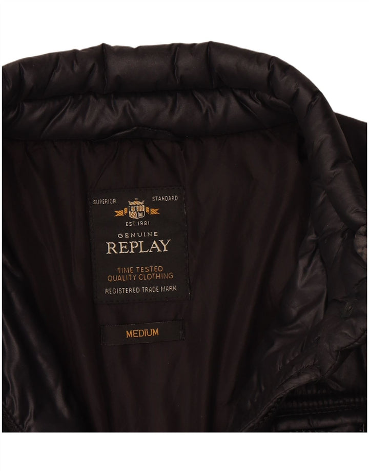 Replay Dame Quiltet Jakke UK 14 Medium Sort Polyamid