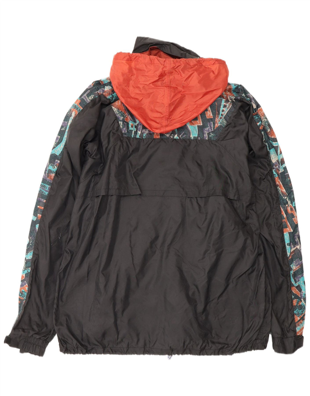 Vintage Mens Hooded Anorak Rain Jacket UK 38 Medium Black Geometric