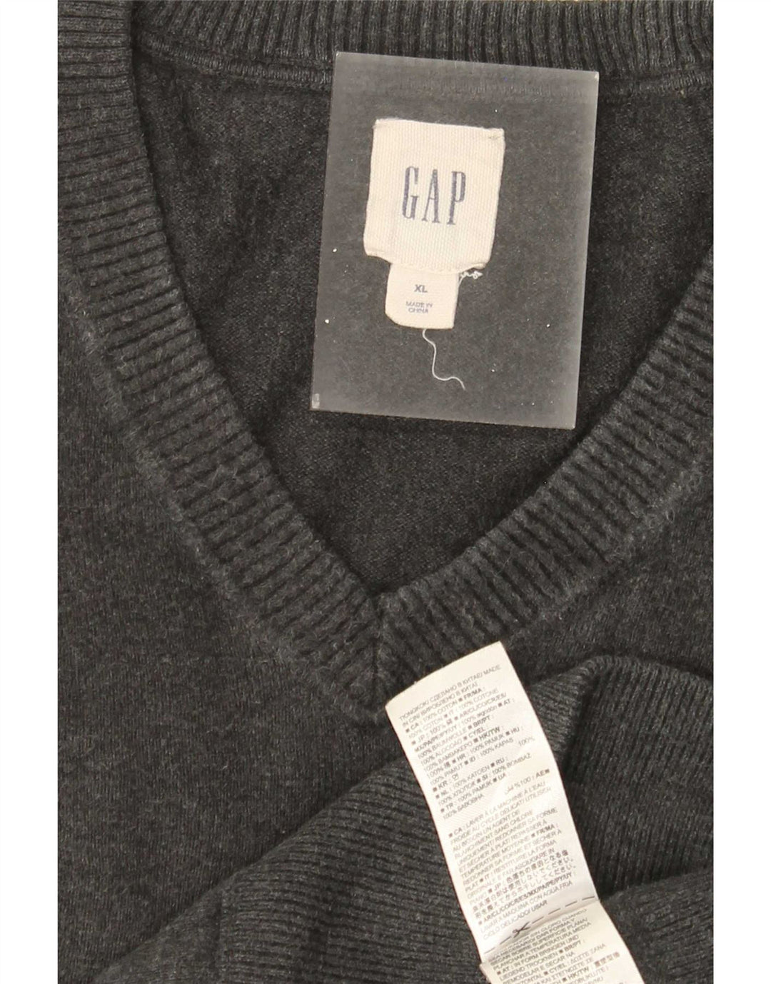 Gap Herren-Pullover mit V-Ausschnitt, XL, graue Baumwolle