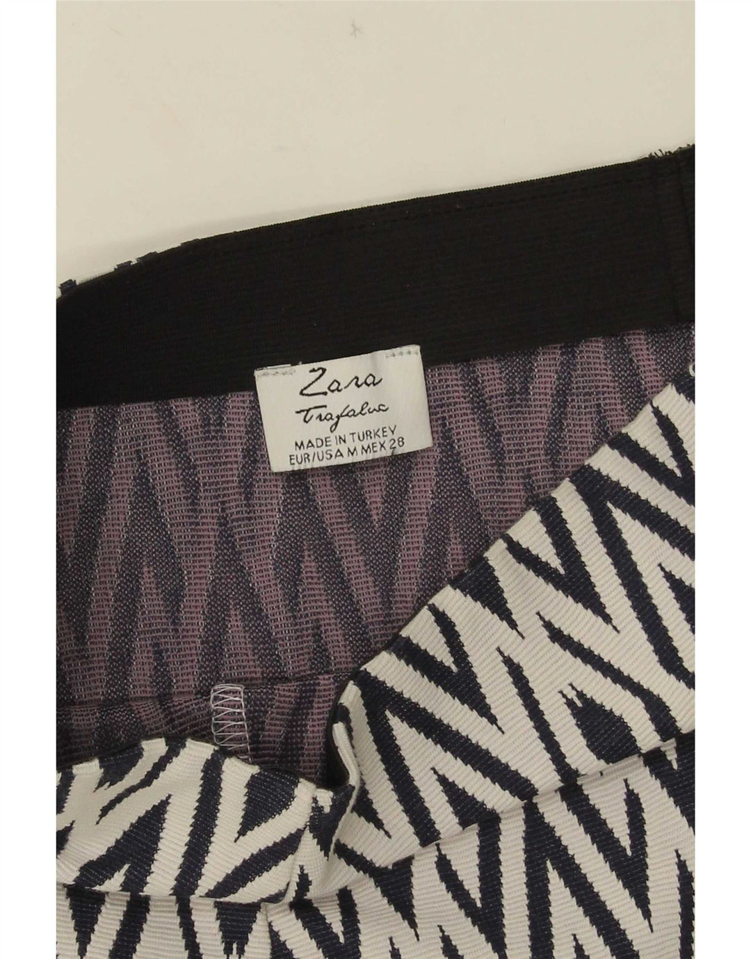 Zara Womens Trafaluc Mini Skirt Medium W28 Navy Blue Geometric