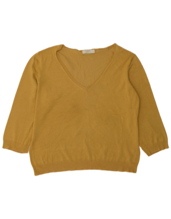 Marks & Spencer női 3/4 ujjú V-nyakú pulóver UK 20 2XL sárga