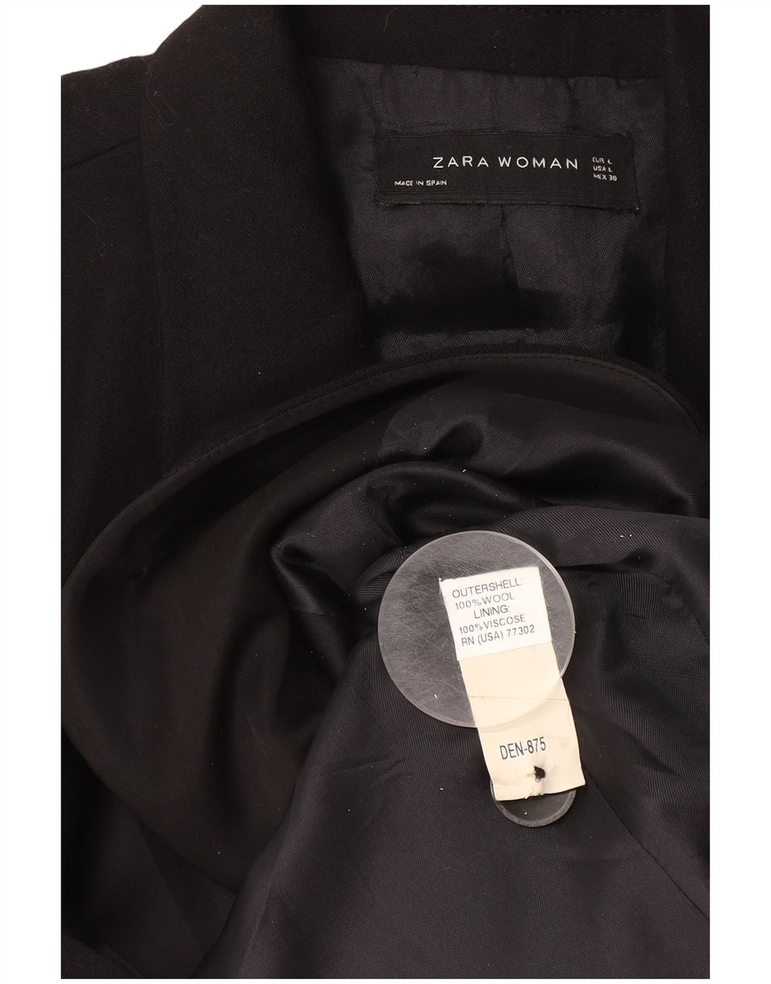 Zara Womens 1 Button Blazer Jacket UK 16 Large Black Wool