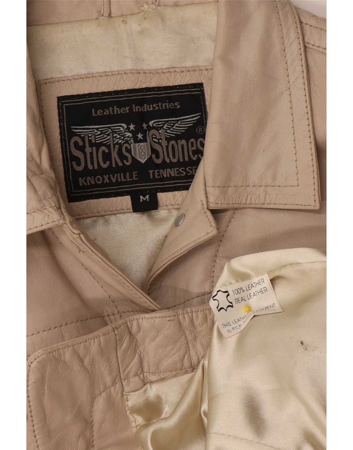 Giacca in pelle vintage da donna UK 14 beige medio