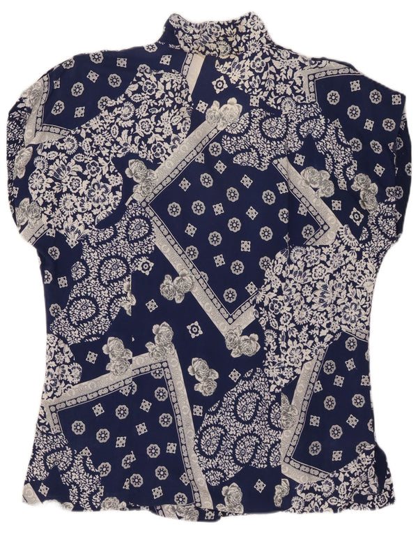 Blusa feminina vintage de manga curta UK 16 grande azul paisley
