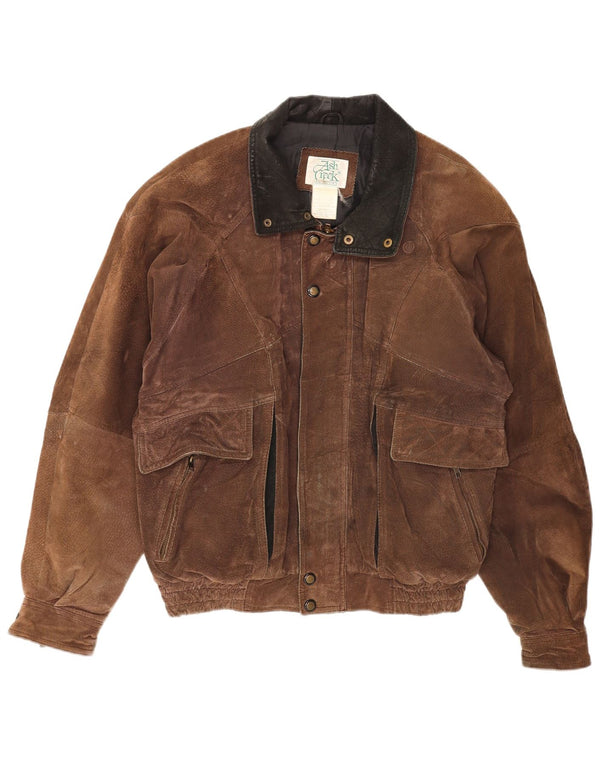 vintage Mens Suede Bomber Jacket UK 40 Grand Cuir Brun