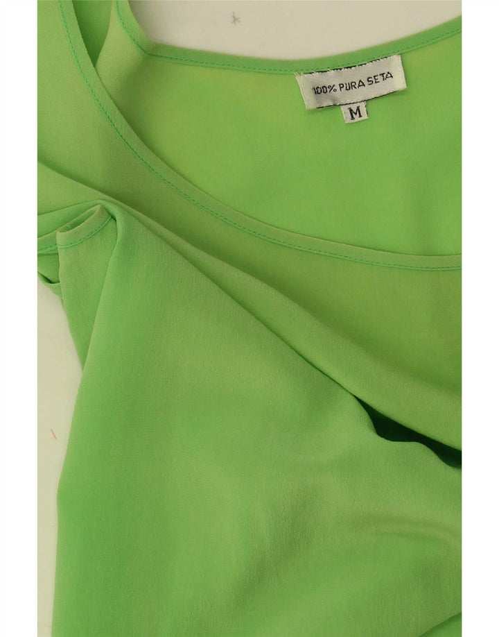 Vintage Womens Sleeveless Blouse Top UK 12 Medium Green Silk