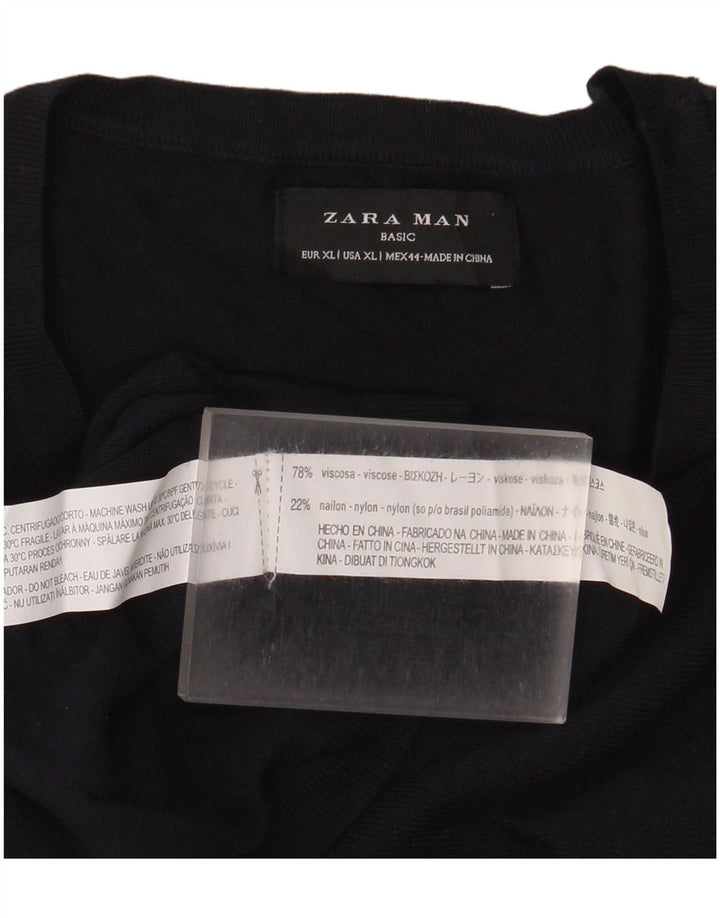 ZARA Mens Crew Neck Jumper Sweater XL Navy Blue Viscose