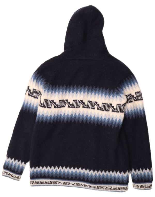 Cardigan Vintage pentru bărbați cu glugă, mare, bleumarin, Fair Isle Aztec