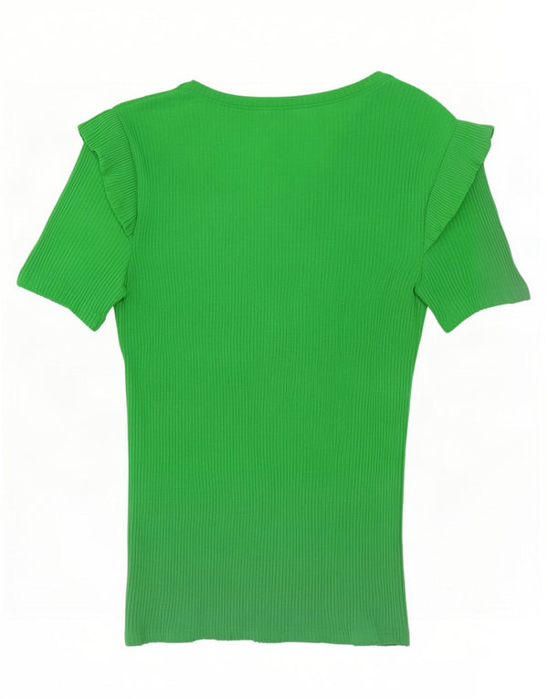 Zara Womens Crop T-Shirt Top UK 12 Medium Green Bomuld