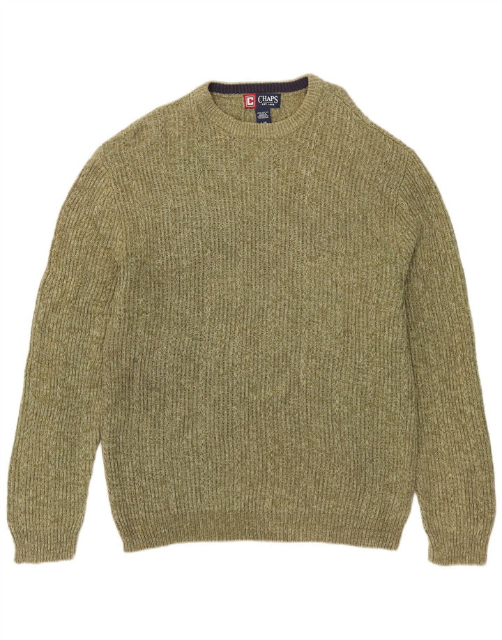 Chaps Mens Crew Neck Jumper Sweater Large Green Flecked Cotton