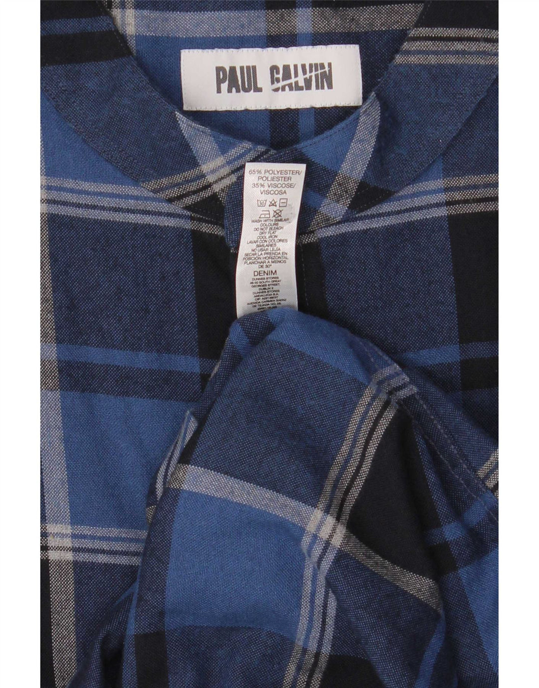 Camicia da uomo Paul Galvin XL in poliestere a quadri blu