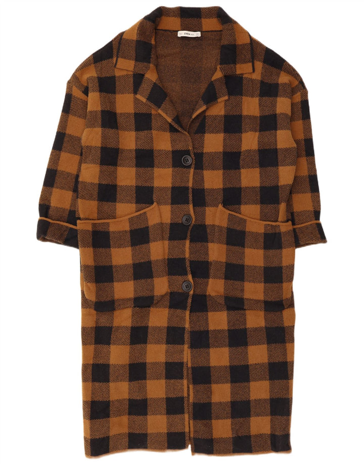 Zara Womens Oversized Overcoat UK 10 Small Brown Gingham Nylon