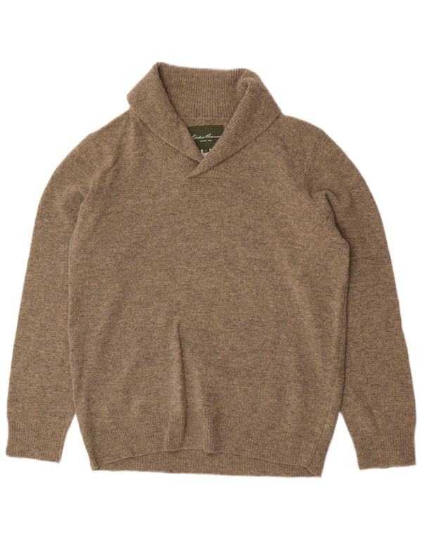 Eddie Bauer Herre Shawl Neck Jumper Sweater XL Khaki Flecked Lammeuld