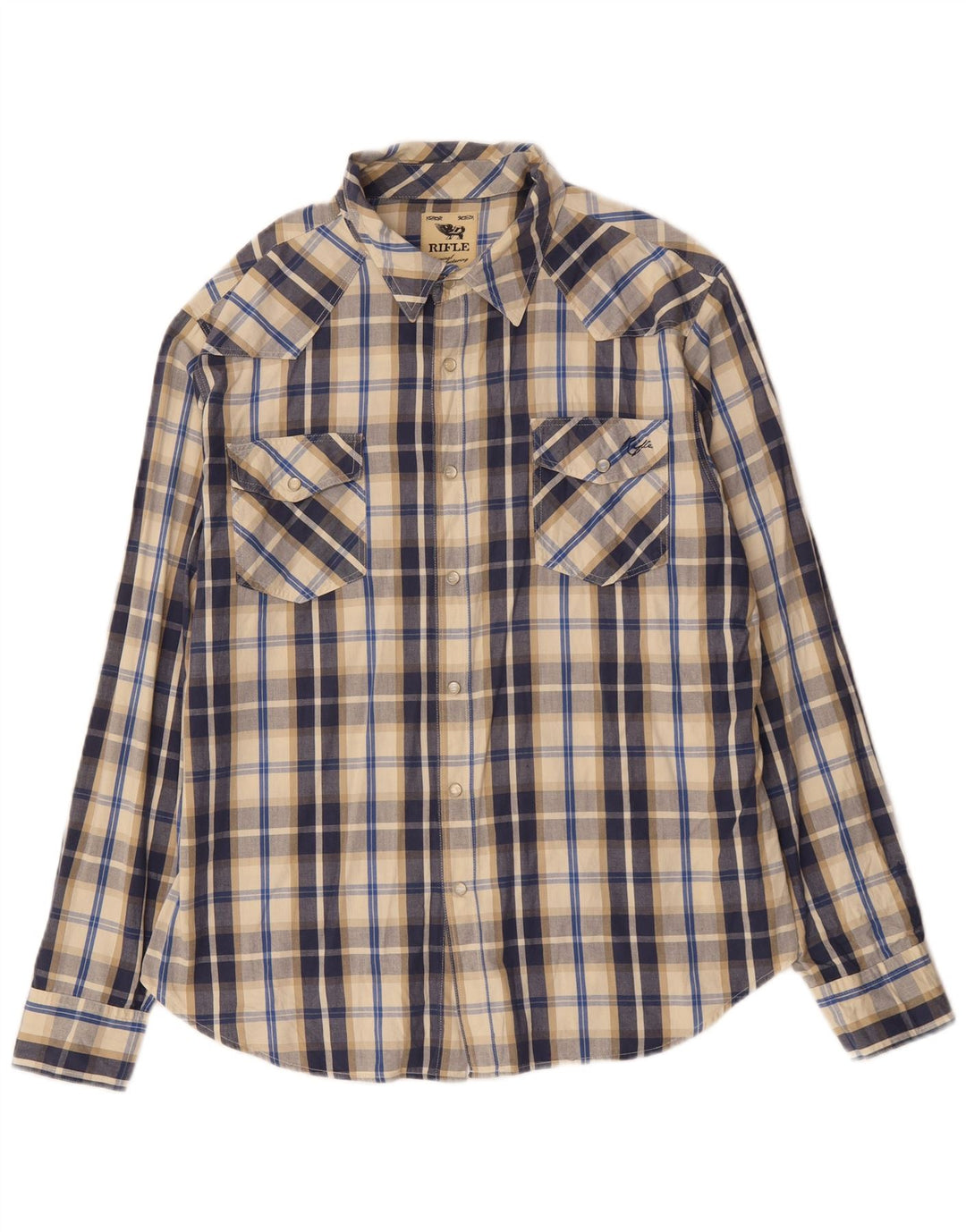 Rifle Mens Shirt XL Navy Blue Check Cotton
