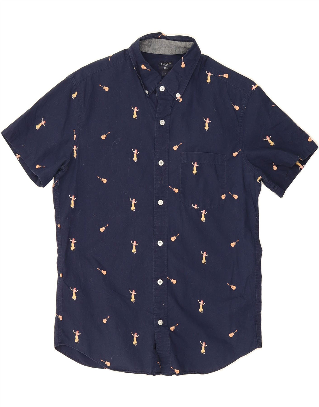 J. CREW Mens Abstract Pattern Short Sleeve Shirt Small Navy Blue Cotton Vintage J. Crew and Second-Hand J. Crew from Messina Hembry 