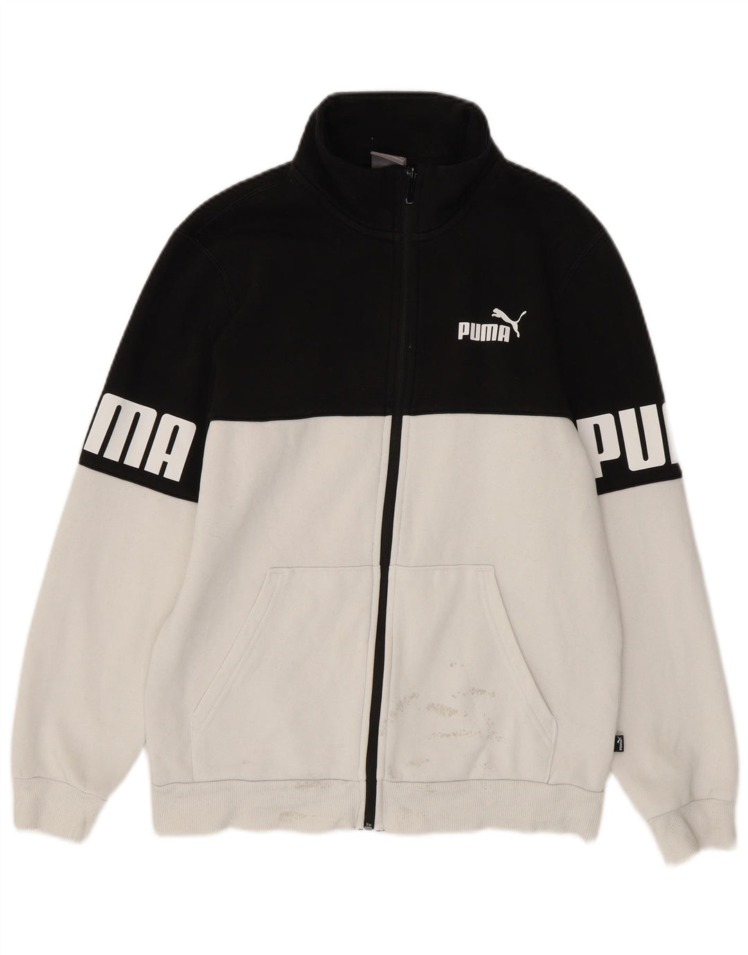 PUMA Mens Graphic Tracksuit Top Jacket Small White Colourblock Cotton