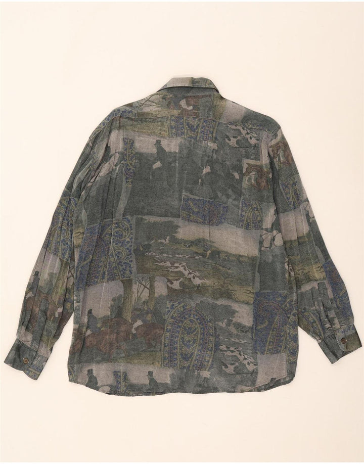 Vintage Mens Abstract Pattern Shirt Medium Multicoloured Rayon