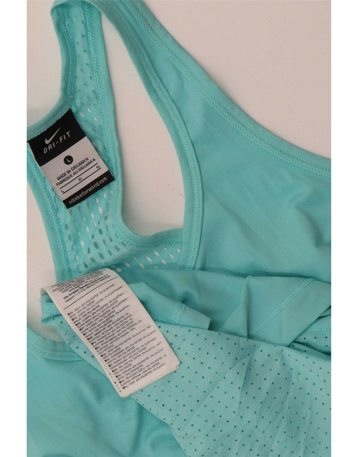 Canotta Nike Dri Fit da donna UK 14 Large Turchese Poliestere