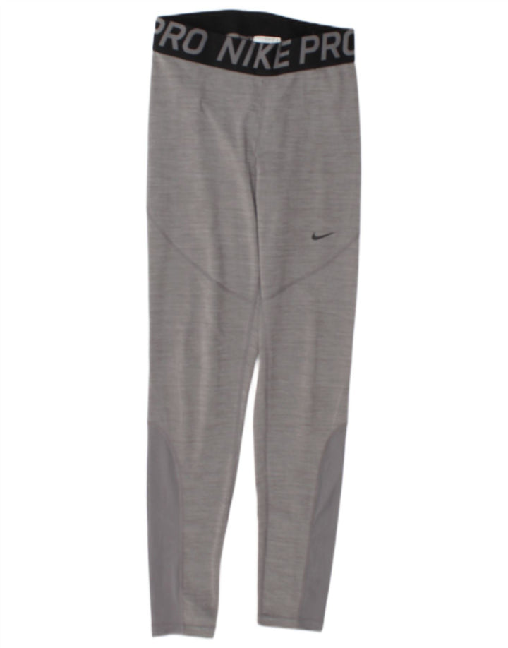 Nike Womens Dri Fit Graphic Leggings UK 12 Medium Grey Colourblock