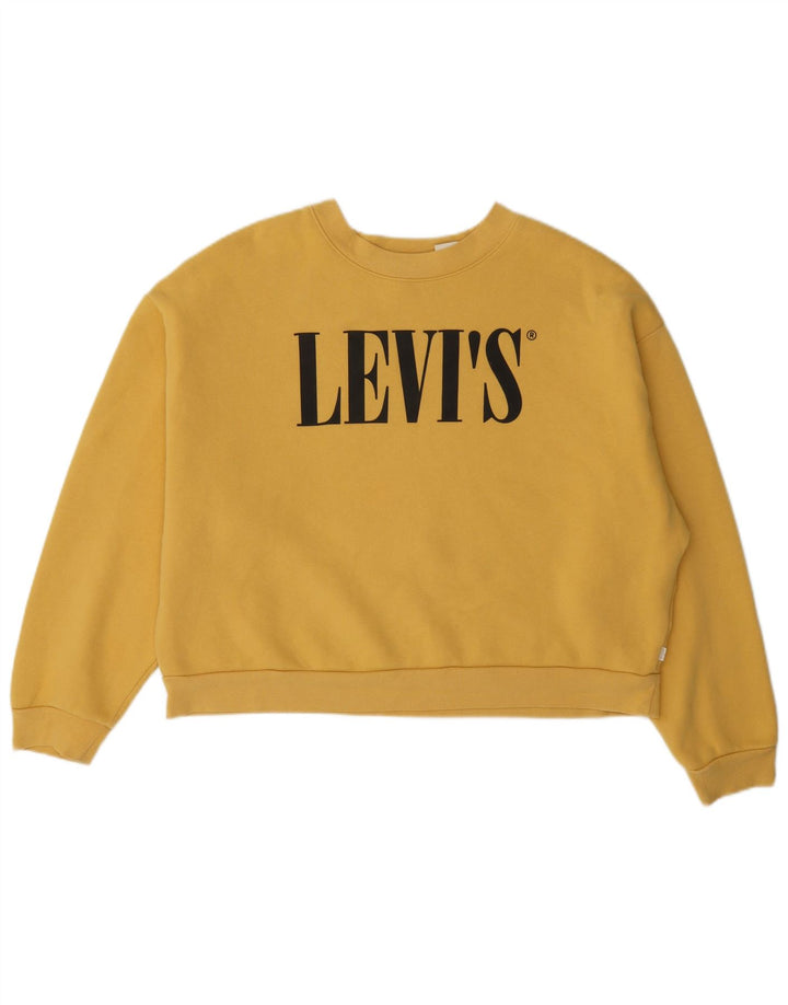 Levi's Womens Oversized Crop Graphic Sweatshirt Jumper UK 14 Medium Yellow