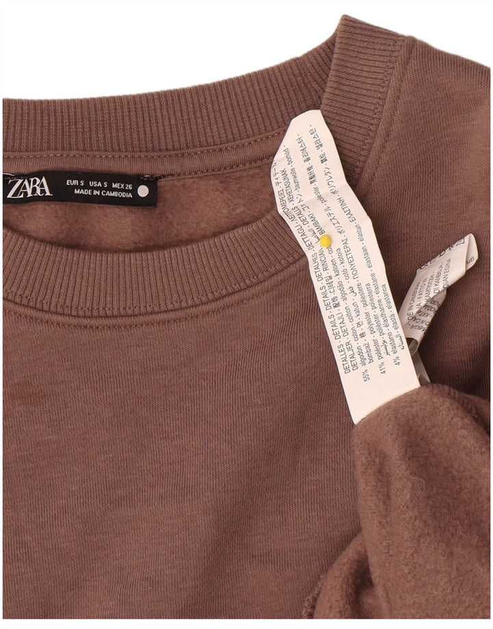 Zara Womens Oversized Sweatshirt Jumper UK 10 Small Brown Cotton
