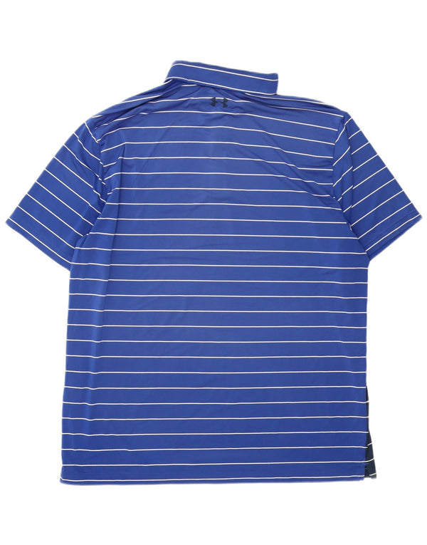 Under Armour Mens Heat Gear Polo Shirt 2XL Navy Blue Striped Polyester