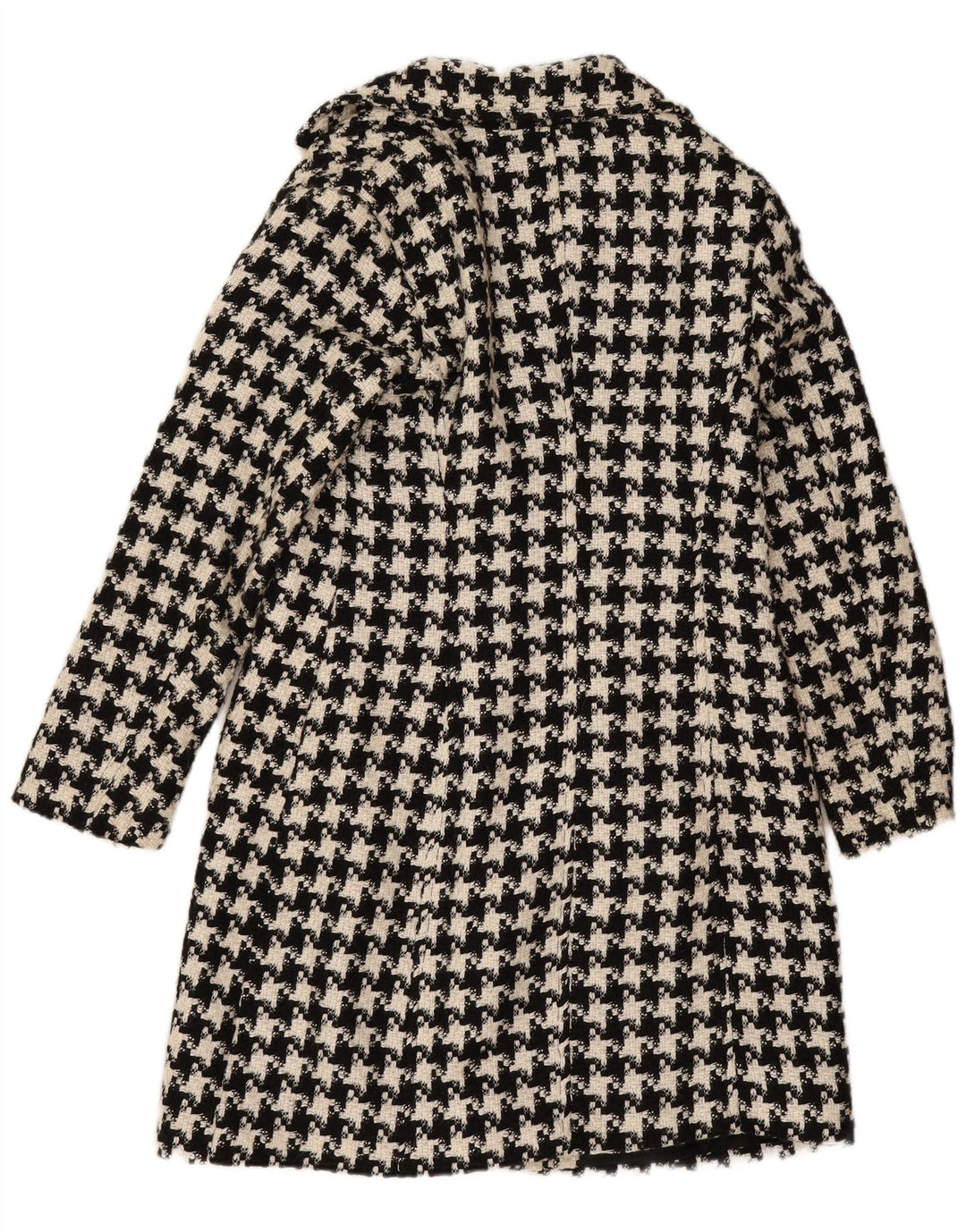 Koton Womens Oversized Overcoat UK 10 Small Black Houndstooth Wool