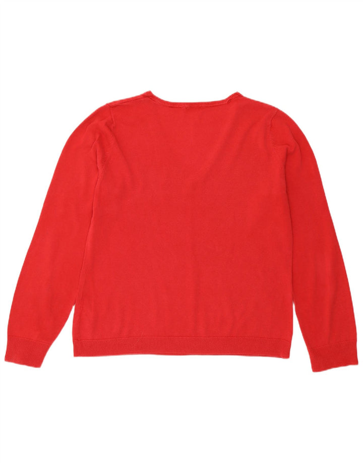 Benetton Pull col V pour femme UK 12 Rouge moyen