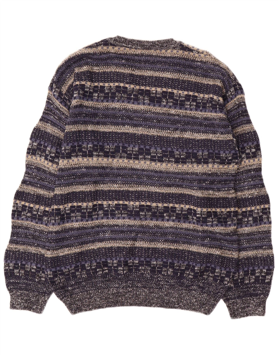 Rodes Mens V-Neck Jumper Sweater Medium Navy Blue Striped Cotton