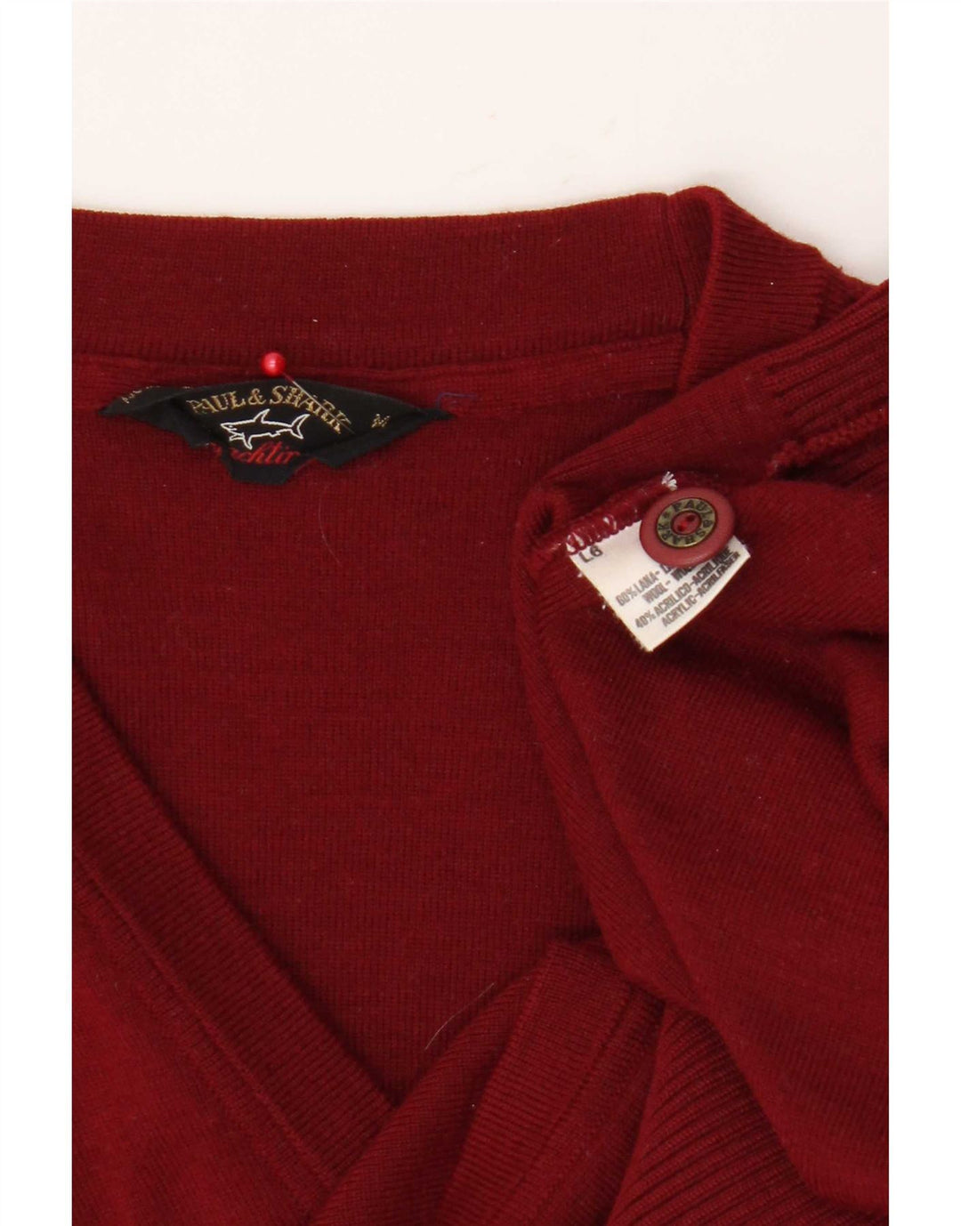 Paul & Shark Mens Sleeveless Cardigan Sweater Medium Burgundy Wool