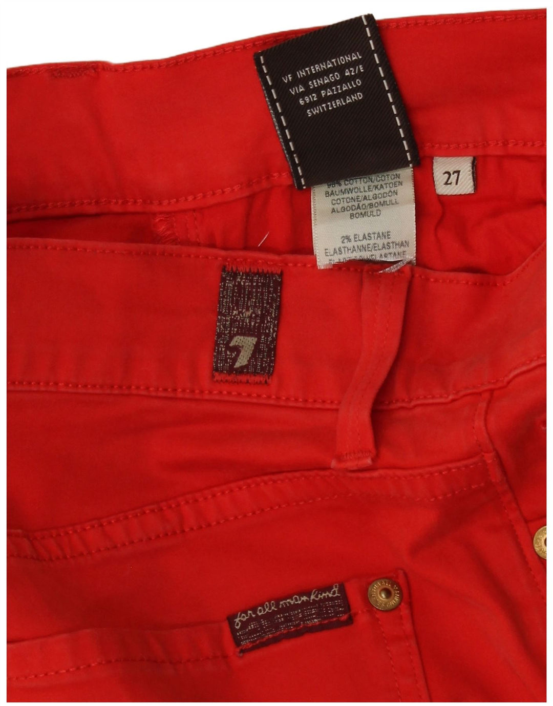 7 For All Mankind Womens Slim Jeans W27 L33 Red Cotton