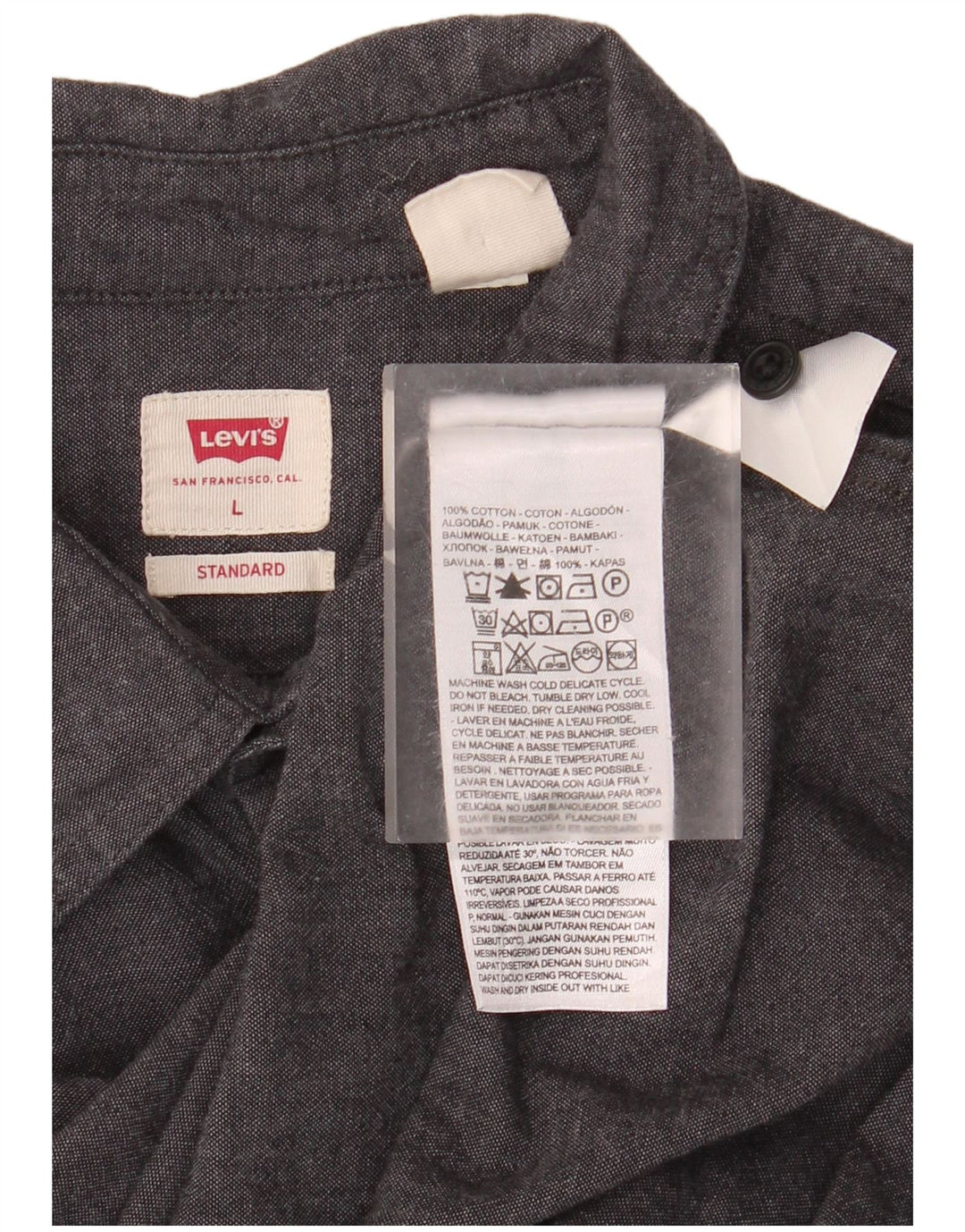 LEVI'S Mens Short Sleeve Standard Fit Shirt Large Grey Cotton